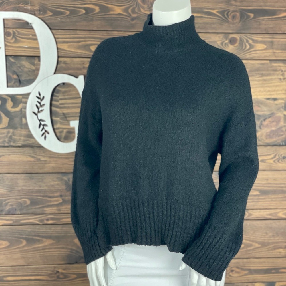 Time and Tru Black Cowl Neck Sweater with Textured‎ Knit and Slim Fit